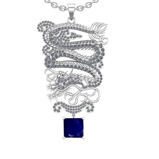 6.40 Ctw VS/SI1 Blue Sapphire and Diamond Prong Set 14K White Gold Pendant