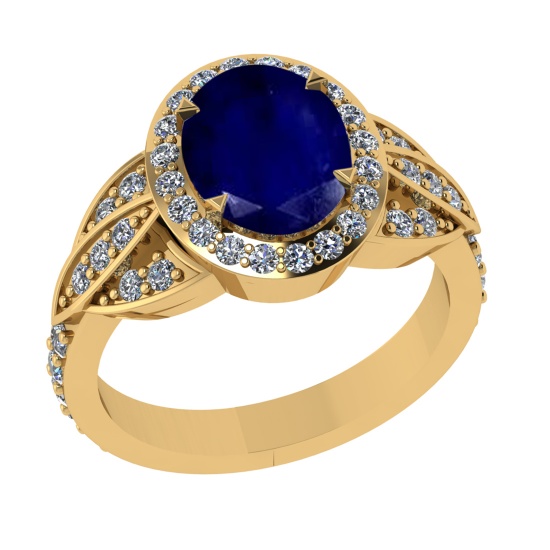 3.26 Ctw VS/SI1 Blue Sapphire and Diamond 14k Yellow Gold Engagement Ring (