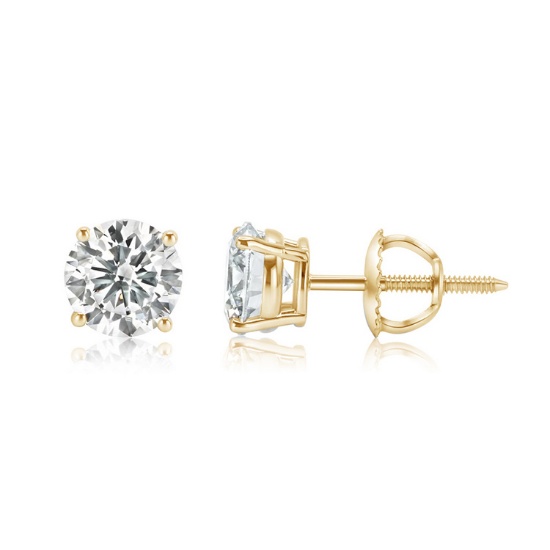 3.15 ctw 14k Yellow Gold 4 Prong Basket Screwback Round Stud