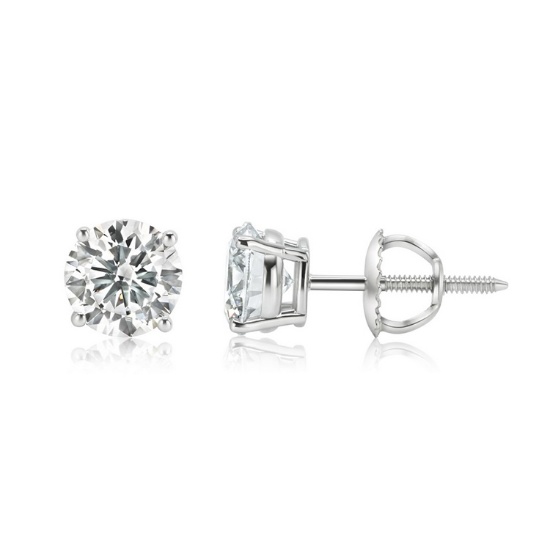 3.75 ctw 14K White Gold 4 Prong Basket Screwback Round Stud (LAB-GROWN)