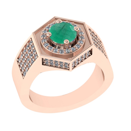 1.42 Ctw VS/SI1 Emerald and Diamond 14K Rose Gold Engagement Ring (ALL DIAM