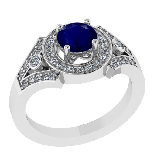 1.24 Ctw VS/SI1 Blue Sapphire and Diamond 14k white Gold Engagement Ring (A