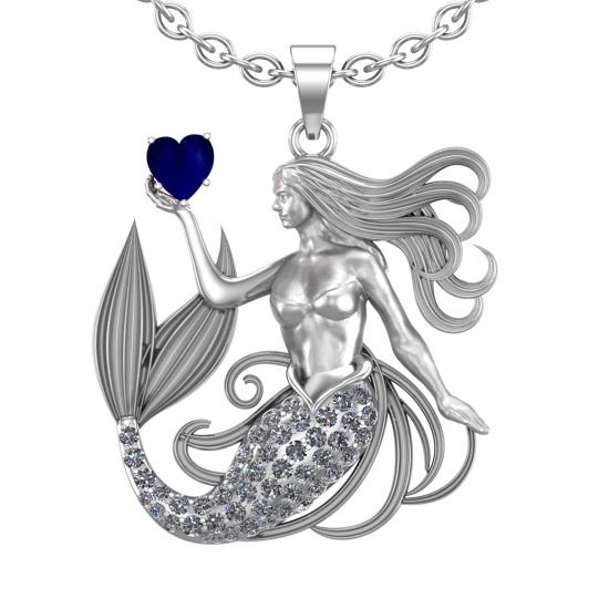 5.01 Ctw VS/SI1 Blue Sapphire and Diamond 14k white Gold Pandant (ALL DIAMO