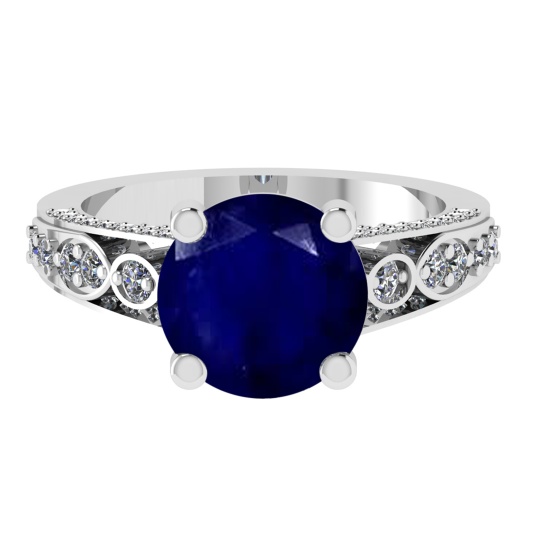 3.32 Ctw VS/SI1 Blue Sapphire and Diamond 14k white Gold Engagement Ring (A