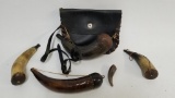 box powder horns & leather sachel