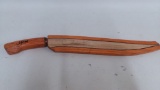 Kukri style knife with hmemade wooden sheath