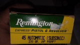 50 rnd box Remington 45acp 230gr JHP subsonic