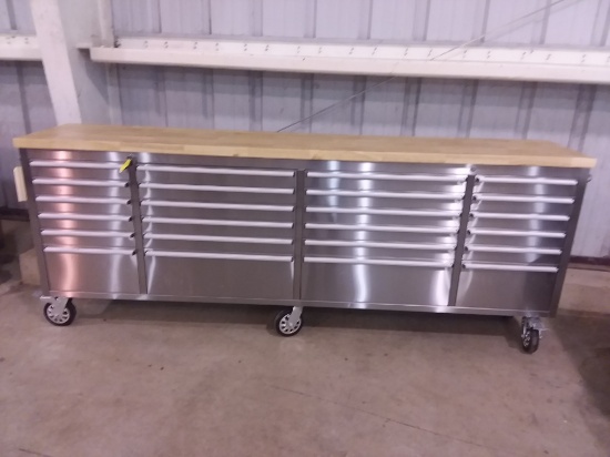 96" 24 Drawer SS Tool Cabinet on Rollers