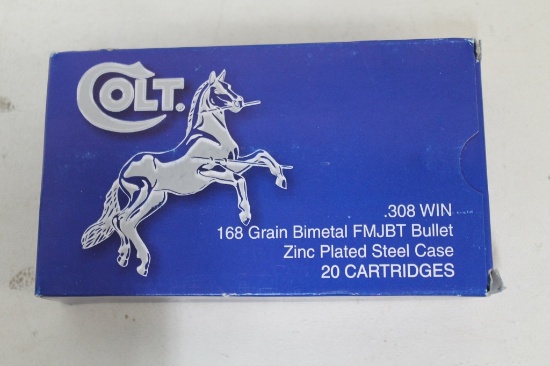 5 Boxes Of Colt .308 Win 168 Gr. Fmjbt