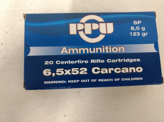 20 Rnd Box Ppu 6.5x52 Carcano 123gr Sp