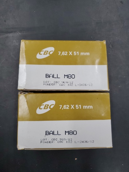 2- 50 Rnd Boxes CBC 7.62x51MM, Ball M80