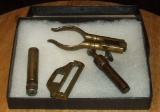 Antique Powder Measures, clamping Tool & Buckle