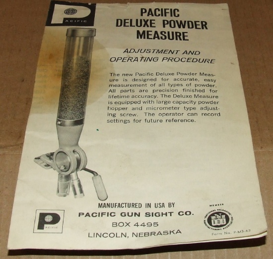 Pacific Deluxe Powder Measure Manual
