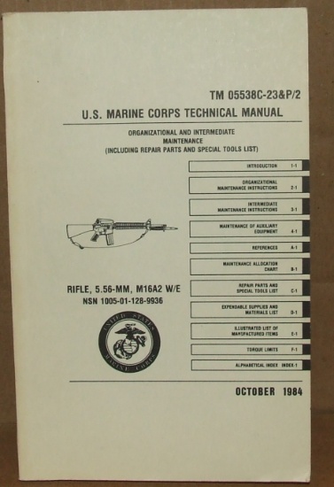 USMC TM05538C-23&P/2 Rifle 5.56 M16 A2 W/E