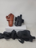 Nylon shoulder holster, LH M&P holster and leather Hunter holster