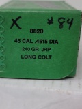84 count Sierra 45 cal, 240gr JHP LONG COLT