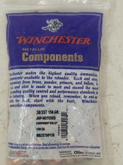 100 pcs Winchester 158gr JHP notched 357 cal bullets