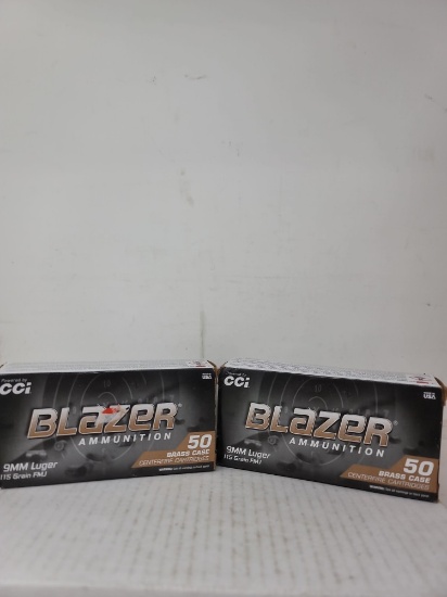 2-50 Round  Boxes CCI Blazer 9mm Luger.