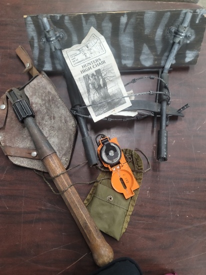 Military compass-folding shovel & hunters high chair