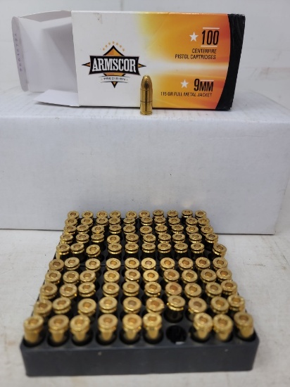 100 Rnd Armscor 9mm 115 Gr FMJ