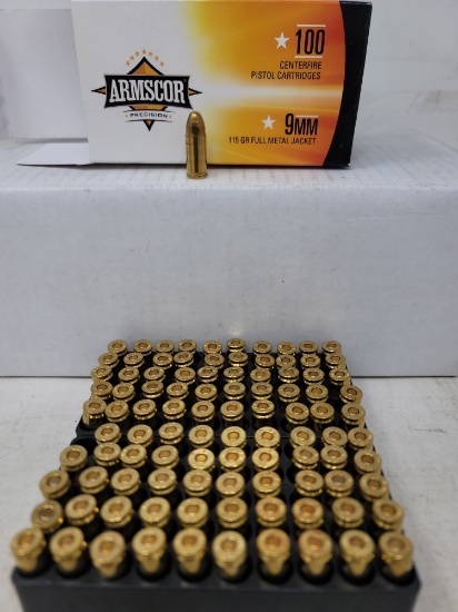 100 Rnd Armscor 9mm 115 Gr FMJ
