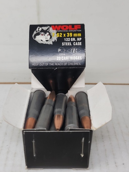 20 Rnd Box Wolf 7.26X 39mm 122 Gr HP Steel Case