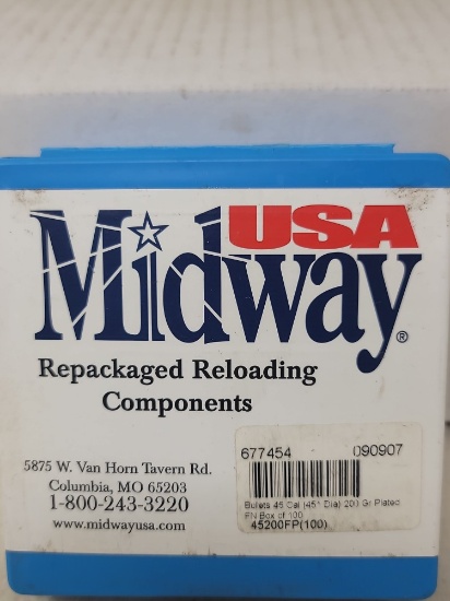100 count Midway 45 cal bullets 200gr plated