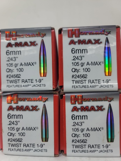 4-100 count Hornady A-Max 6mm 105gr bullets