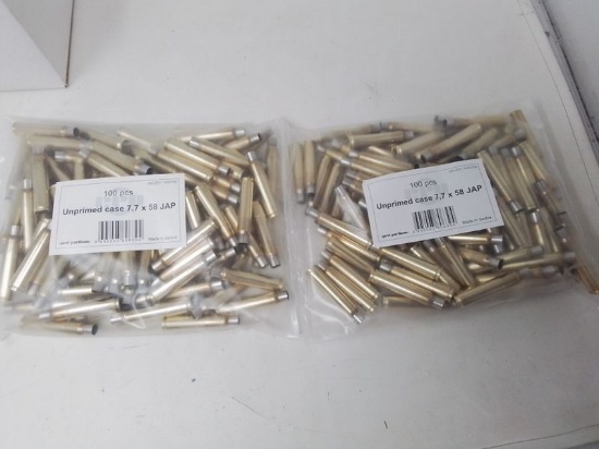 2-100pc Bag PPU 7.7x58mm New Unprimed Polished Brass