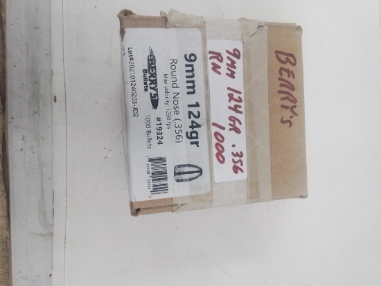 1000cnt. 9mm bullets 124gr RN