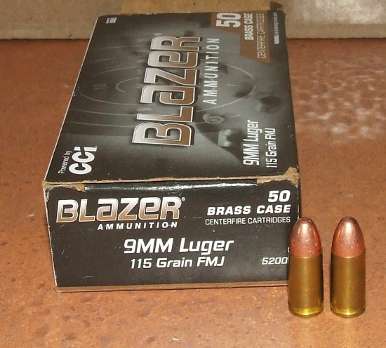 50 Rounds CCI Blazer Brass 9mm Luger 115 gr FMJ