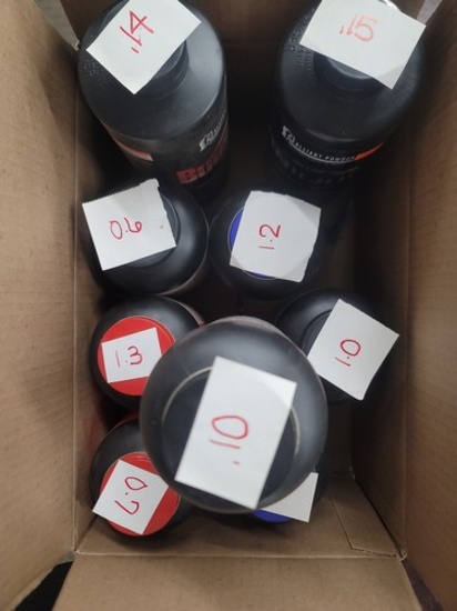 Box Assorted Partial Bottles Smokeless Powder (9)