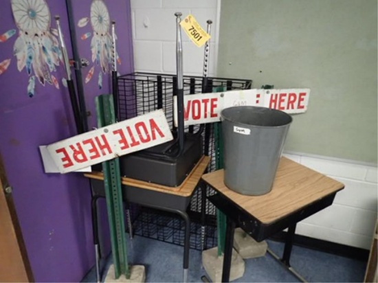 Desk, Rack, Vote Here Signs