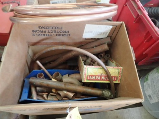 2 Boxes of Copper Fittings, 1 Roll of Copper Pipe