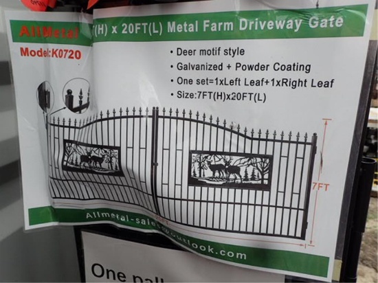 20' X 7' Bi-Parting Wrought Iron Gate - Deer Scene