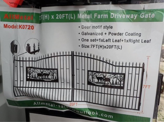 20' X 7' Bi-Parting Wrought Iron Gate - Deer Scene