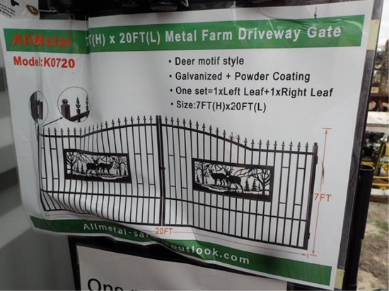 20' X 7' Bi-Parting Wrought Iron Gate - Deer Scene