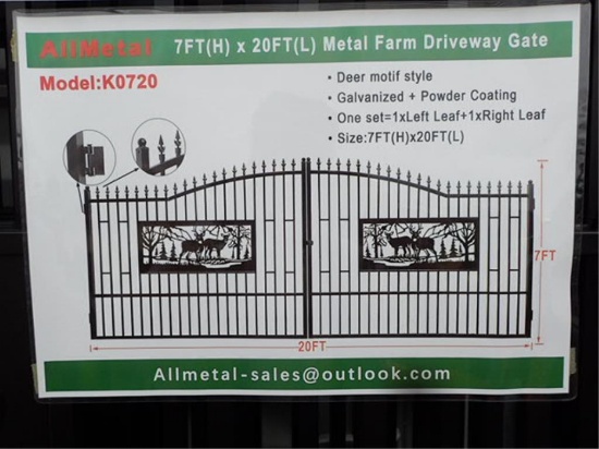 20' X 7' Bi-Parting Wrought Iron Gate - Deer Scene