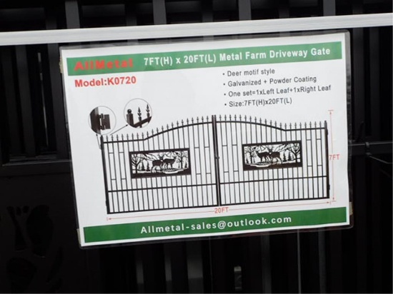 20' X 7' Bi-Parting Wrought Iron Gate - Deer Scene