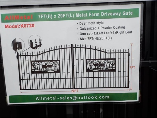 20' X 7' Bi-Parting Wrought Iron Gate - Deer Scene