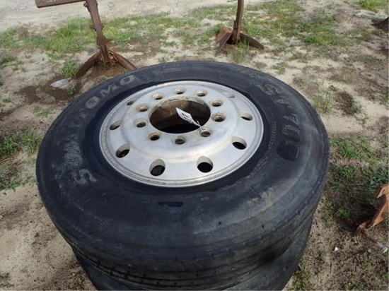 Set of 2 -  11R/22.5 Tires and Alcoa Aluminum Rim