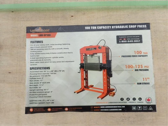 Land Honor 100 Ton Capacity Hydraulic Shop Press