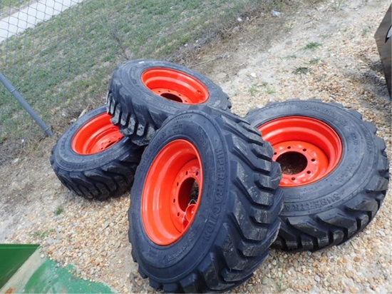 Set of 4 New 12-16.5 Tires on Wheels for Bobcat