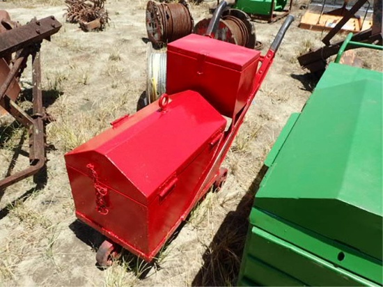 Red Metal Toolbox on Wheeled Cart