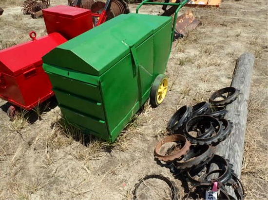 Green Metal Toolbox on Wheeled Cart