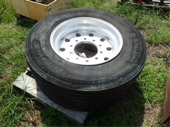 445/50R-22.5 Tire and 10 Lug Aluminum Rim