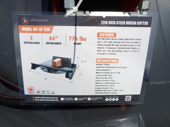 Skid Steer Brush Cutter - Model BC-13-72W