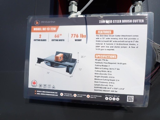 Skid Steer Brush Cutter - Model BC-13-72W