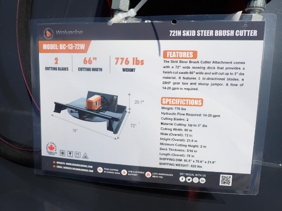 Skid Steer Brush Cutter - Model BC-13-72W