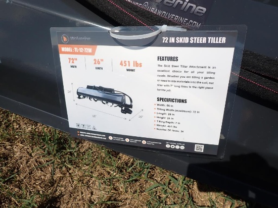 Skid Steer Hydraulic Rotary Tiller Model TL-12-72W